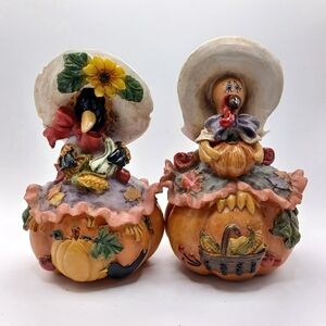 VINTAGE Turkey & Crow Fall Decoration Figurines Bundle of 2